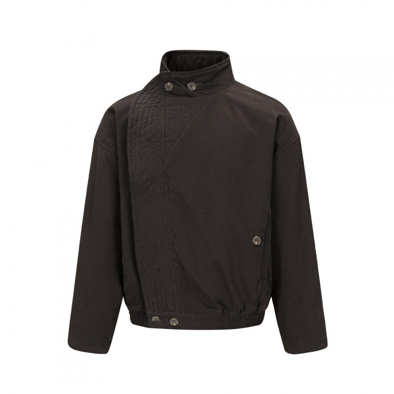 Herren Asymmetrische Kurzjacke mit Stehkragen, gesteppter Frontblende und elastischem Saum Drune