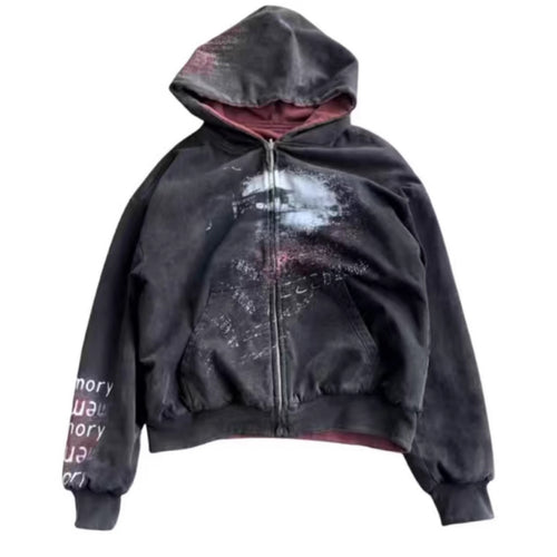 Damen lässige Kapuzenjacke mit aufgedrucktem Grafikmuster und seitlichen Eingrifftaschen Drune