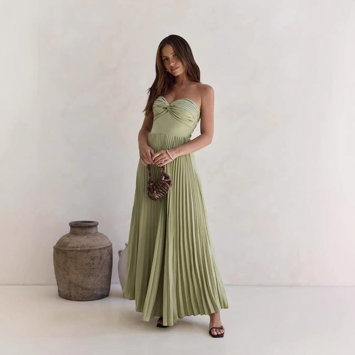 Damen Langärmliges Plisseekleid mit elegantem Oberteil und fließendem Rock Drune