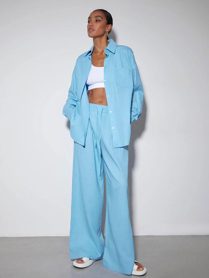 Damen Elegantes Set aus locker sitzender Blusenjacke und weiten Hosen Drune
