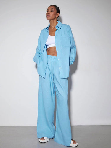 Damen Elegantes Set aus locker sitzender Blusenjacke und weiten Hosen Drune
