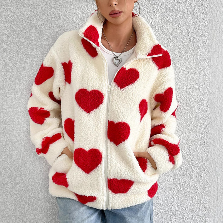 Damen Kuschelige Fleecejacke mit Herzdesign Drune