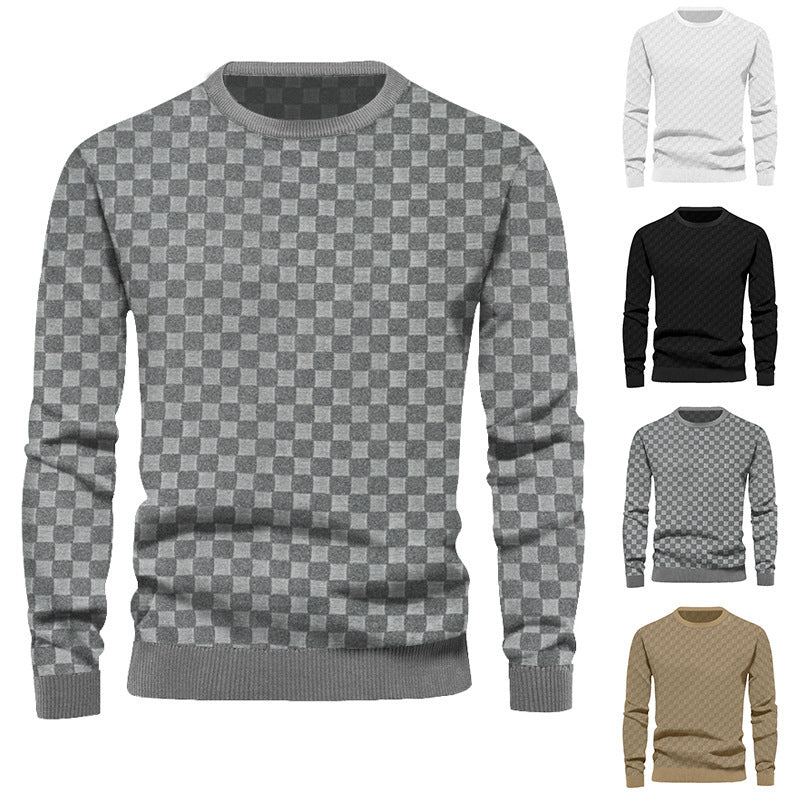 Herren Texturierter Strickpullover mit feiner Karo‑Waffelstruktur & geripptem Saum Drune