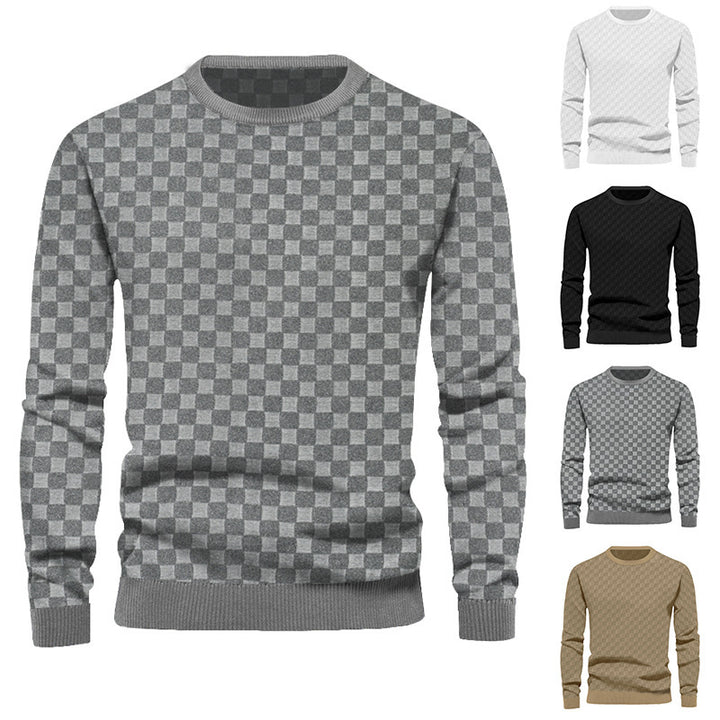 Herren Texturierter Strickpullover mit feiner Karo‑Waffelstruktur & geripptem Saum Drune