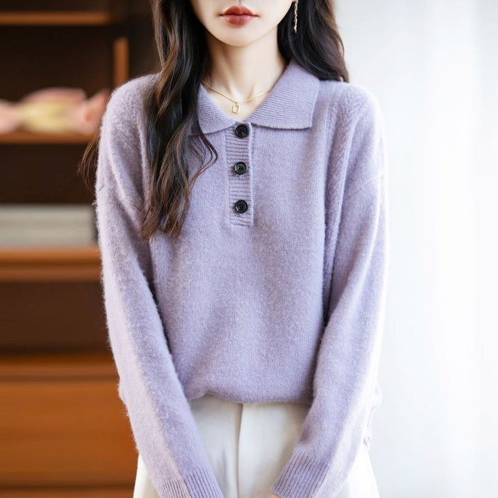 Damen Koshiba-Style Pullover mit eleganter Knopfleiste Drune