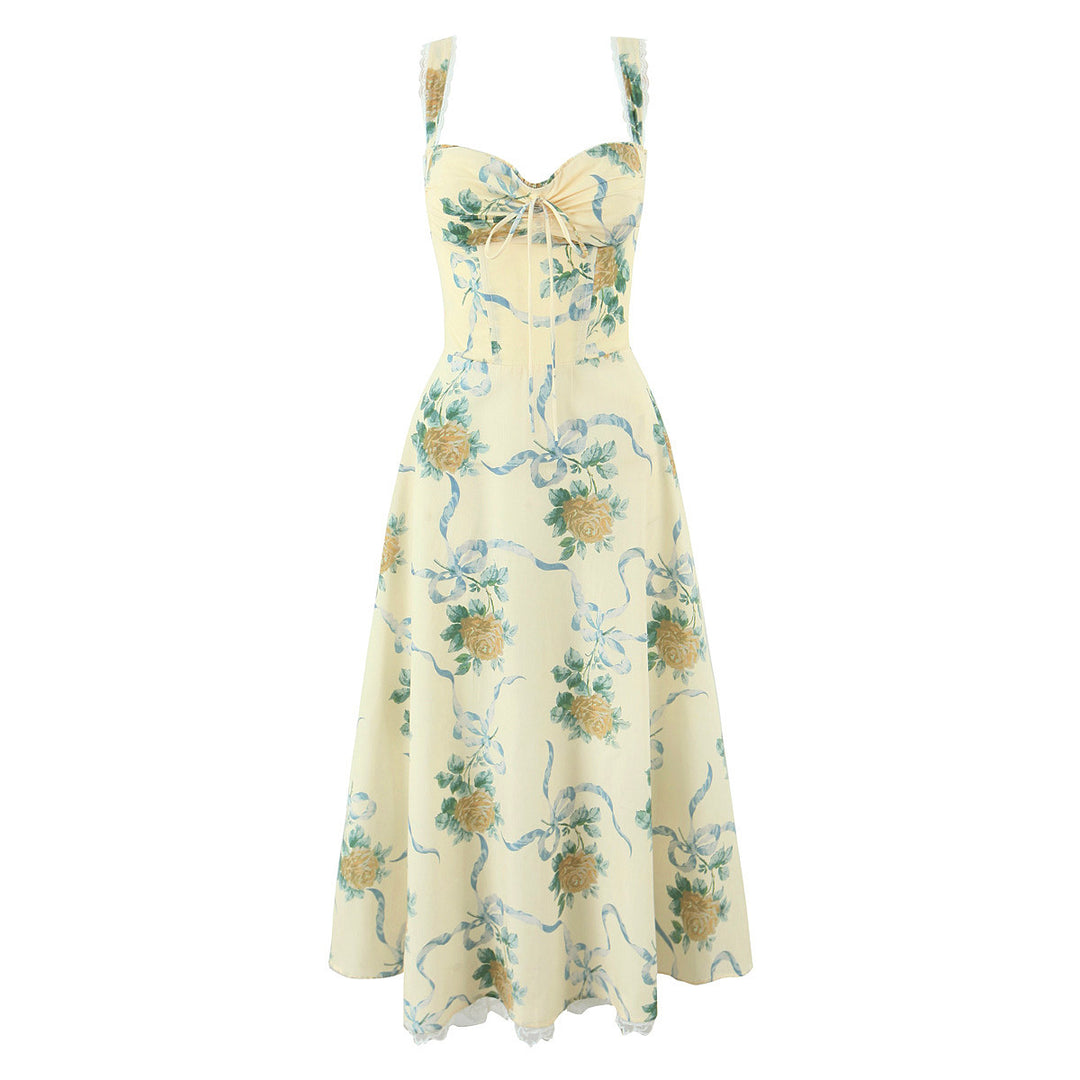 Damen Maxikleid mit floralem Design und eleganter Schnürung Drune