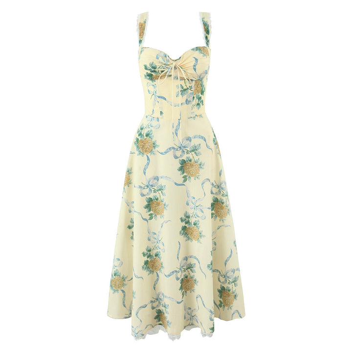 Damen Maxikleid mit floralem Design und eleganter Schnürung Drune