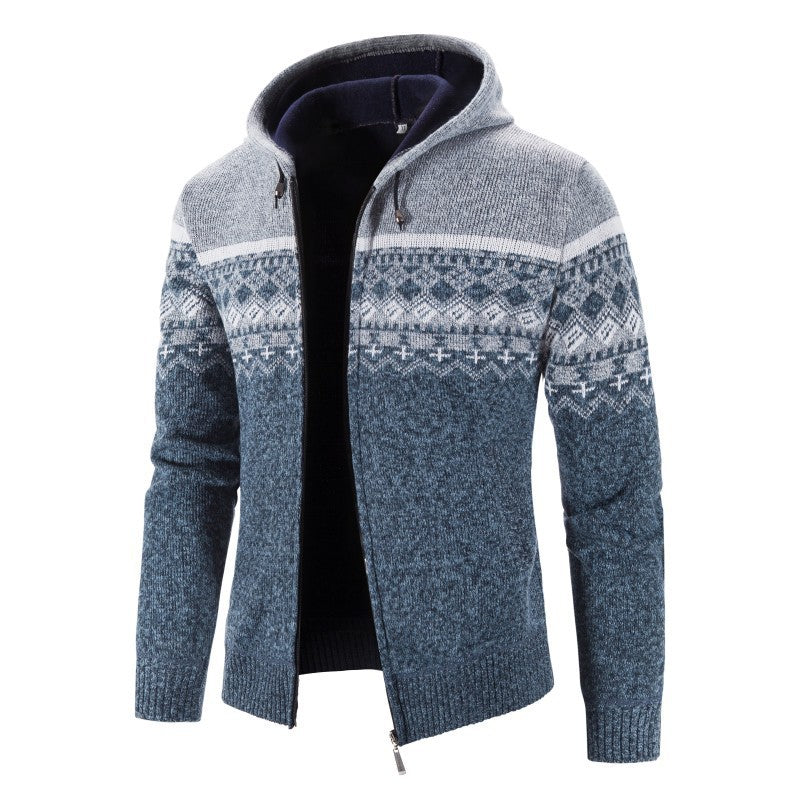 Herren Melierte Strickjacke mit Kapuze und Norweger-Muster Drune