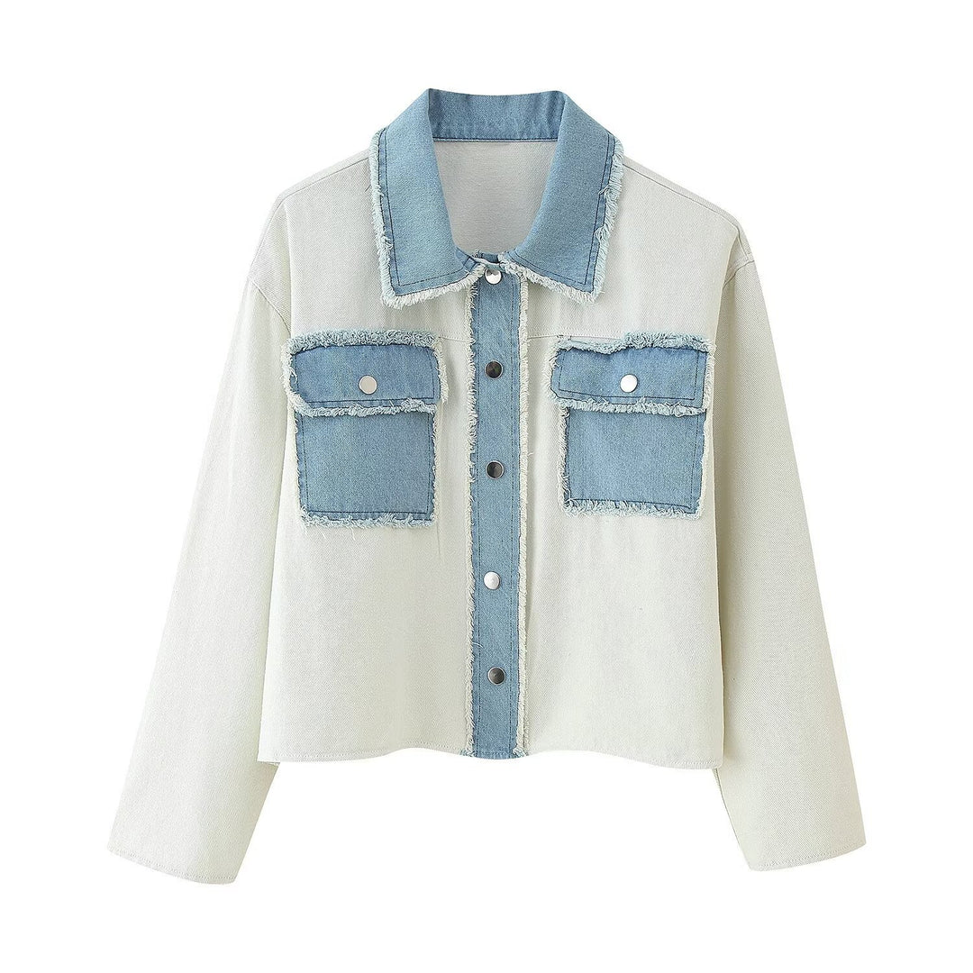 Damen Denimjacke mit Fransen und dekorativen Taschen Drune