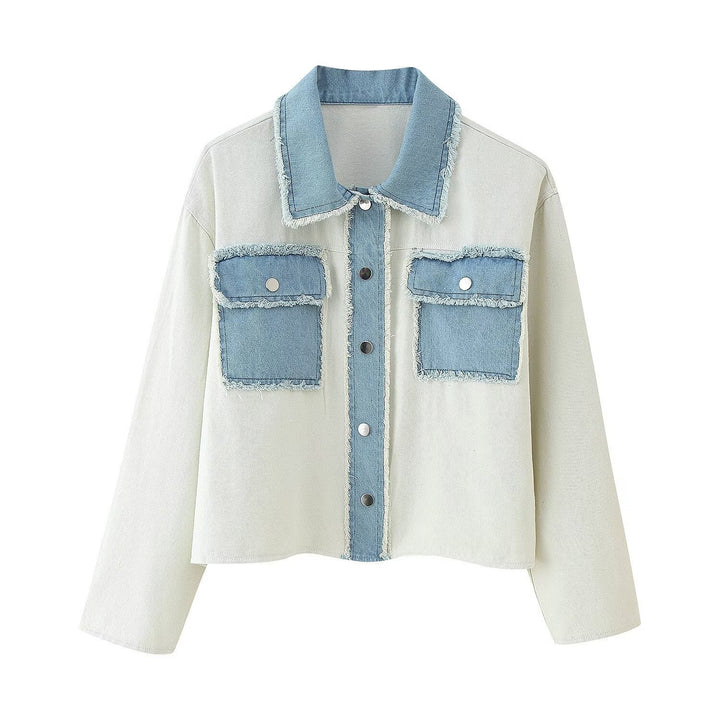Damen Denimjacke mit Fransen und dekorativen Taschen Drune