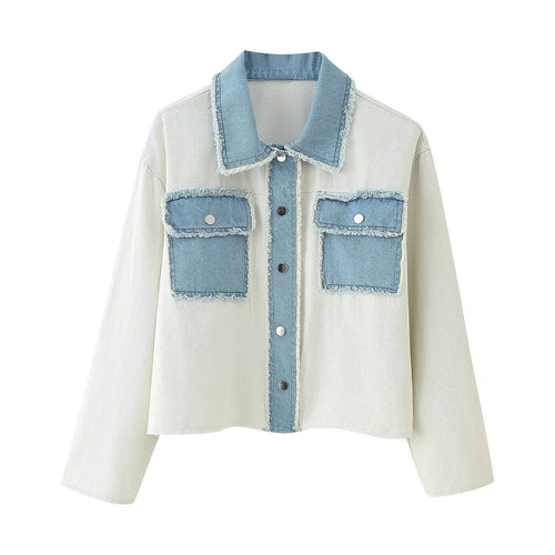 Damen Denimjacke mit Fransen und dekorativen Taschen Drune