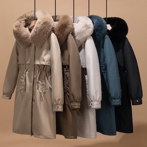 Damen nan langer wasserabweisender Parka mit voluminöser Kunstfellkapuze, taillierbarem Tunnelzug und gesteppter Thermo-Innenjacke Drune