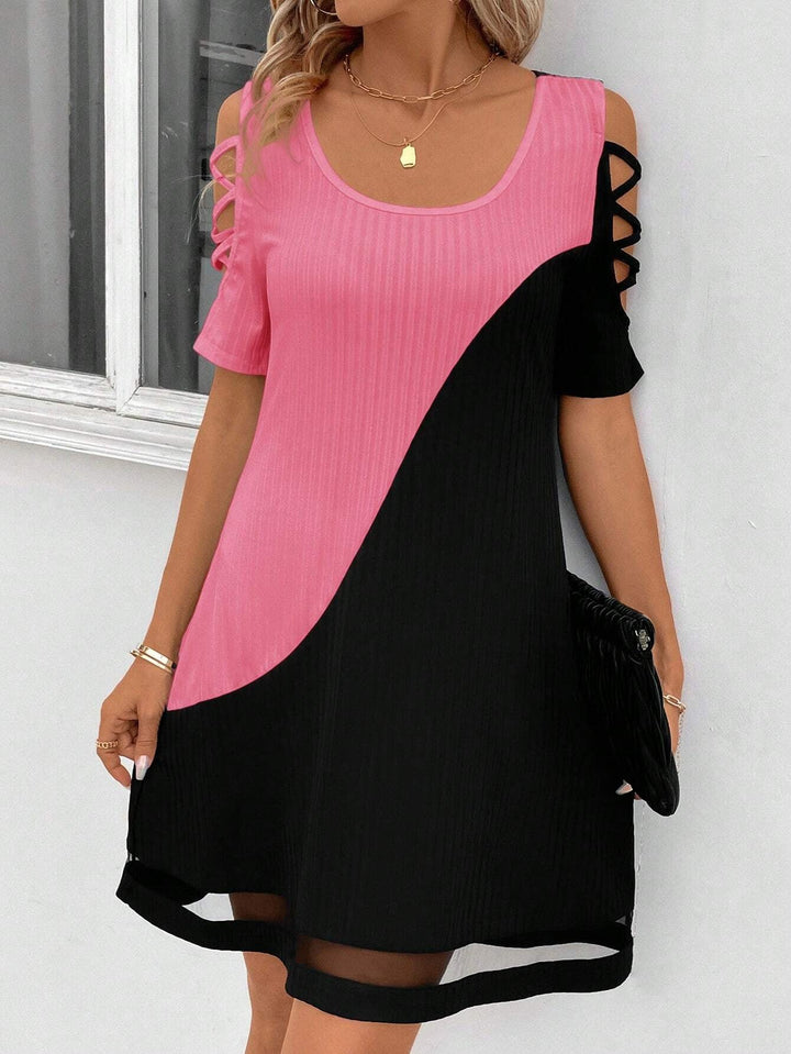 Damen modisches Freizeitkleid mit Cut-Out Ärmeln und asymmetrischem Design Drune