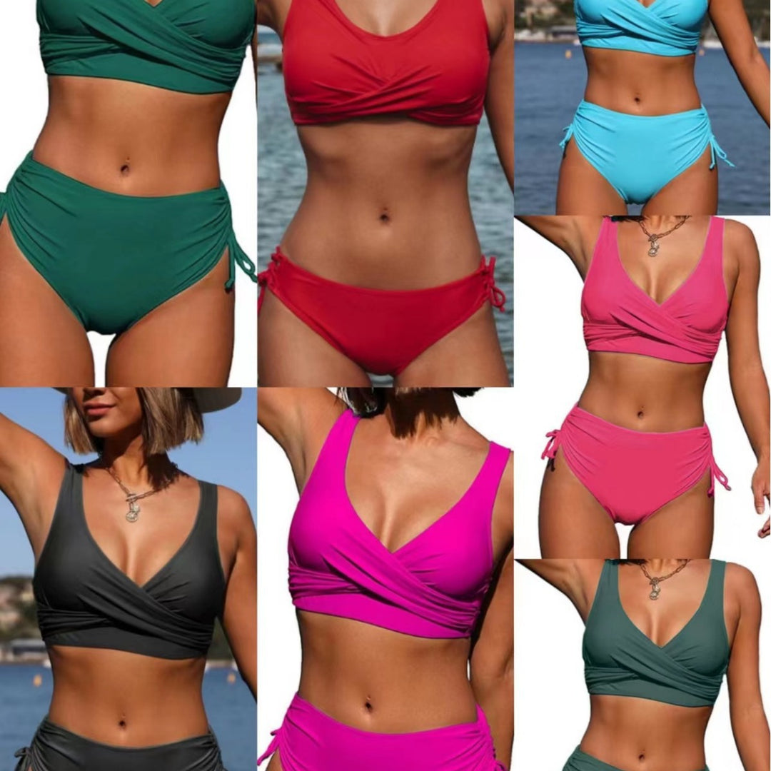 Damen Wickel-Bikini-Set mit elastischen Bündchen und modischem V-Ausschnitt Drune