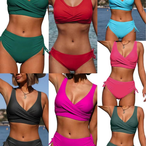 Damen Wickel-Bikini-Set mit elastischen Bündchen und modischem V-Ausschnitt Drune