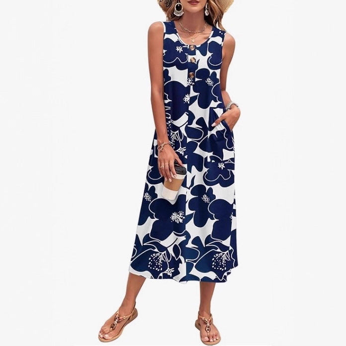Damen Lässiges Midikleid mit Taschen und Knopfdetails Drune