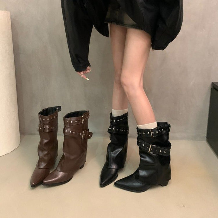 Damen Elegante Stiefeletten mit Riemen-Dekor Drune