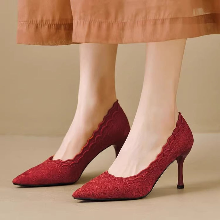 Damen Elegante Spitzen‑Pumps mit gewelltem Rand und schlankem Stiletto‑Absatz Drune