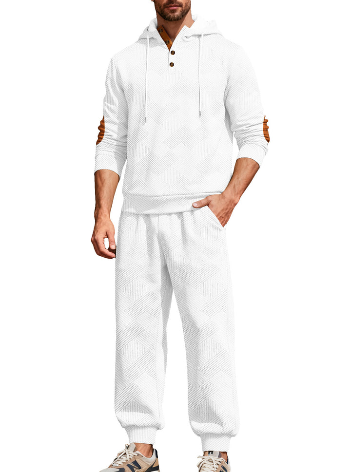 Herren nan strukturiertes Kapuzen-Joggingset mit Henley-Knopfleiste und Kontrast-Ellenbogenpatches Drune