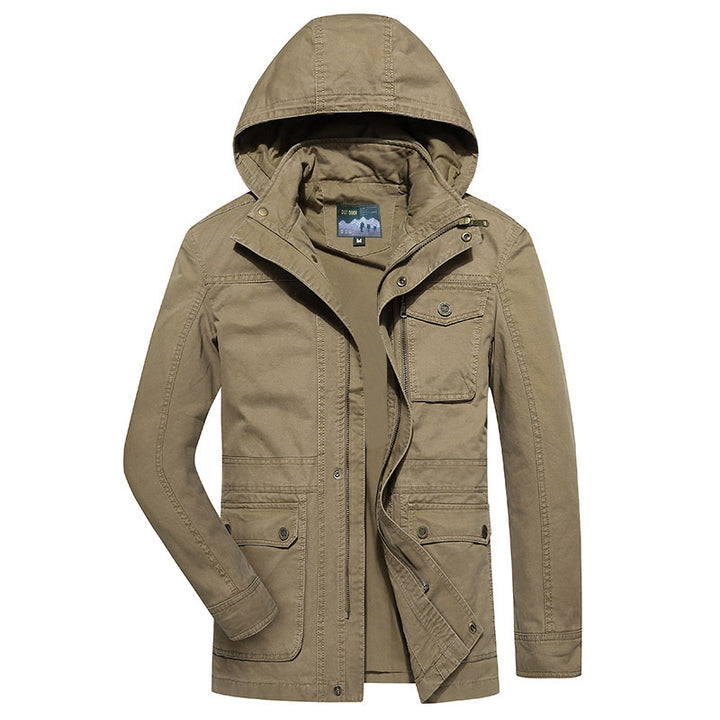 Herren robuste Canvas-Feldjacke mit Kapuze, Mehrfach-Taschen und verstärkten Nähten Drune