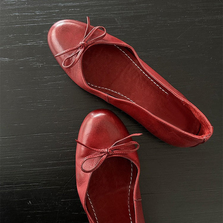 Damen Ballerina Schuhe aus weichem Leder mit elegantem Schleifendetail Drune