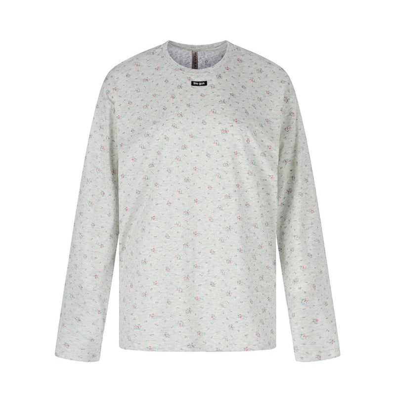 Damen Langarmshirt mit zartem Blumenprint und Rundhalsausschnitt Drune