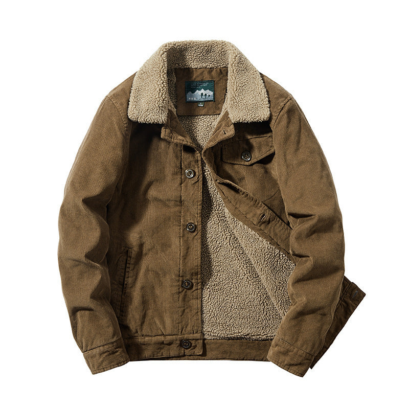 Herren Cordjacke mit wärmender Sherpa‑Innenseite und Teddykragen im Worker‑Blouson‑Stil Drune