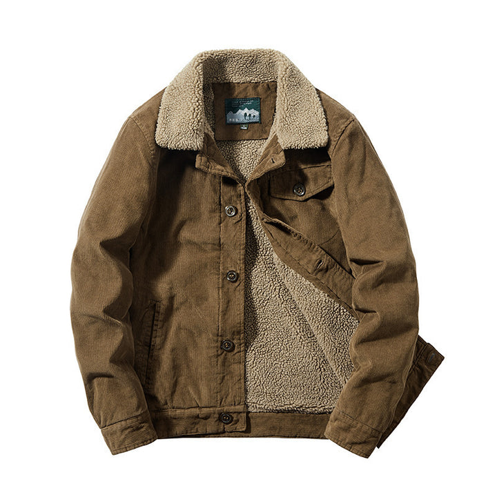 Herren Cordjacke mit wärmender Sherpa‑Innenseite und Teddykragen im Worker‑Blouson‑Stil Drune