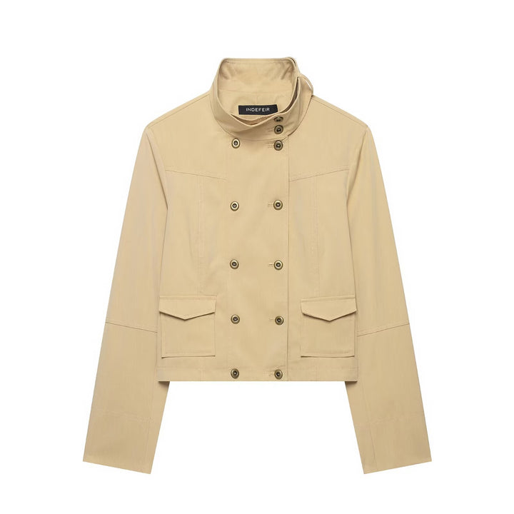 Damen Kurzer doppeltreihiger Utility-Blouson mit hohem Stehkragen und aufgesetzten Klappentaschen Drune