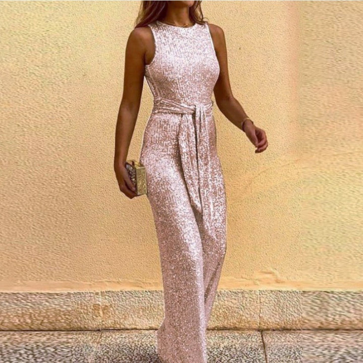 Damen Glamouröses Maxikleid mit glänzendem Paillettenbesatz und eleganter Taillenbindung Drune