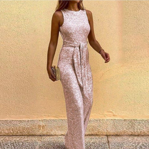 Damen Glamouröses Maxikleid mit glänzendem Paillettenbesatz und eleganter Taillenbindung Drune