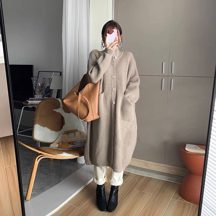 Damen Strickmantel mit großen Taschen und Knopfdetail Drune