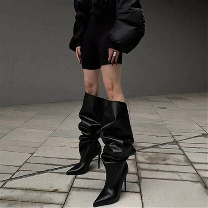 Damen Slouchy Overknee-Stiefel mit spitzer Zehenlinie und schlankem Stiletto-Absatz Drune