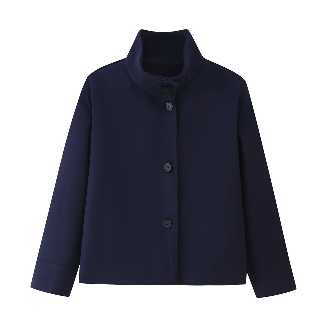 Damen Klassische Kurzjacke mit hohem Kragen und eleganten Knöpfen Drune
