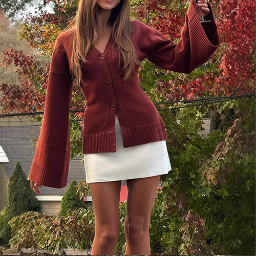 Damen Modischer Strickcardigan mit weitem Ärmel und eleganter Knopfleiste Drune