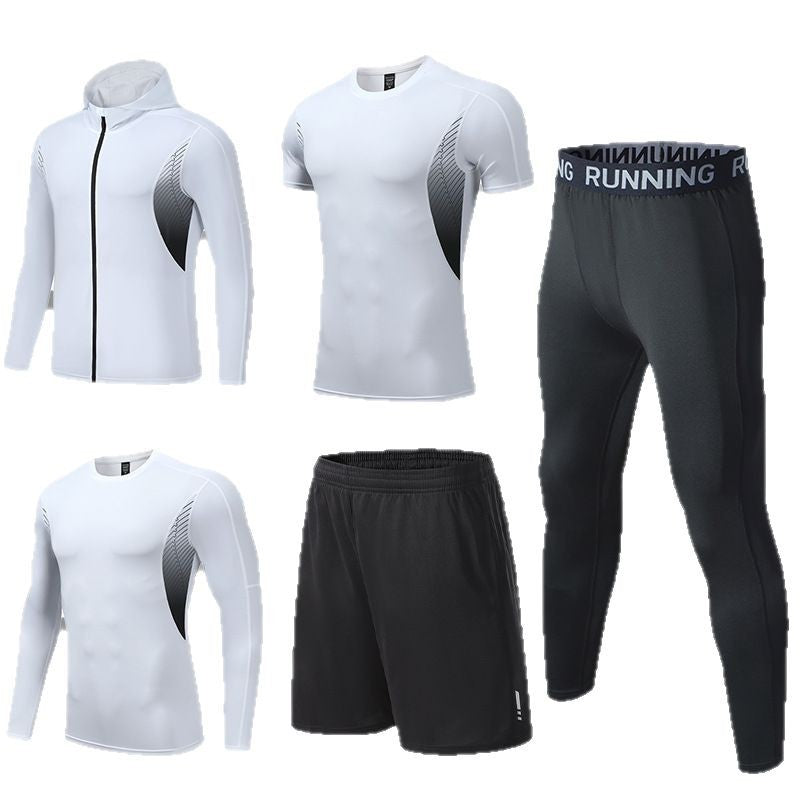 Herren umfassendes Lauf- und Trainingsset mit Funktionszip-Hoodie Kompressions-Tight Shorts Kurz- und Langarmtop Drune