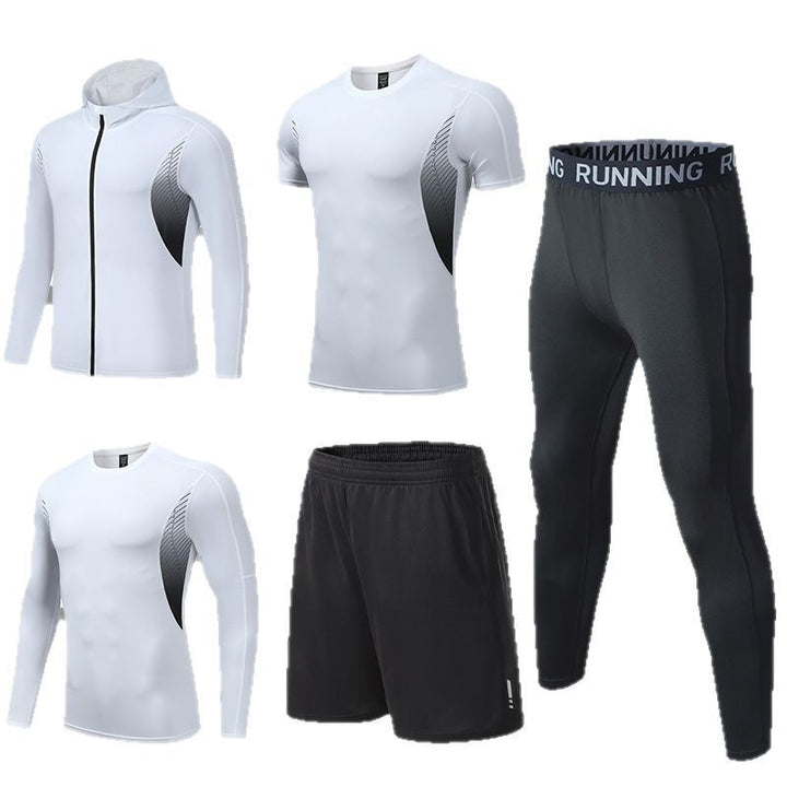Herren umfassendes Lauf- und Trainingsset mit Funktionszip-Hoodie Kompressions-Tight Shorts Kurz- und Langarmtop Drune
