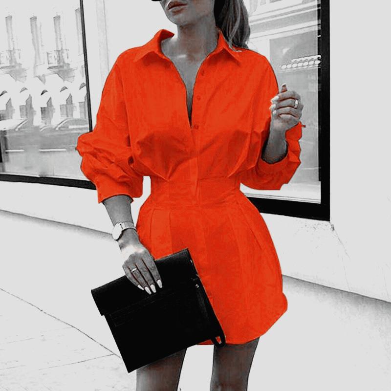 Damen Hemdblusenkleid mit weitem Schnitt und modernen Puffärmeln Drune