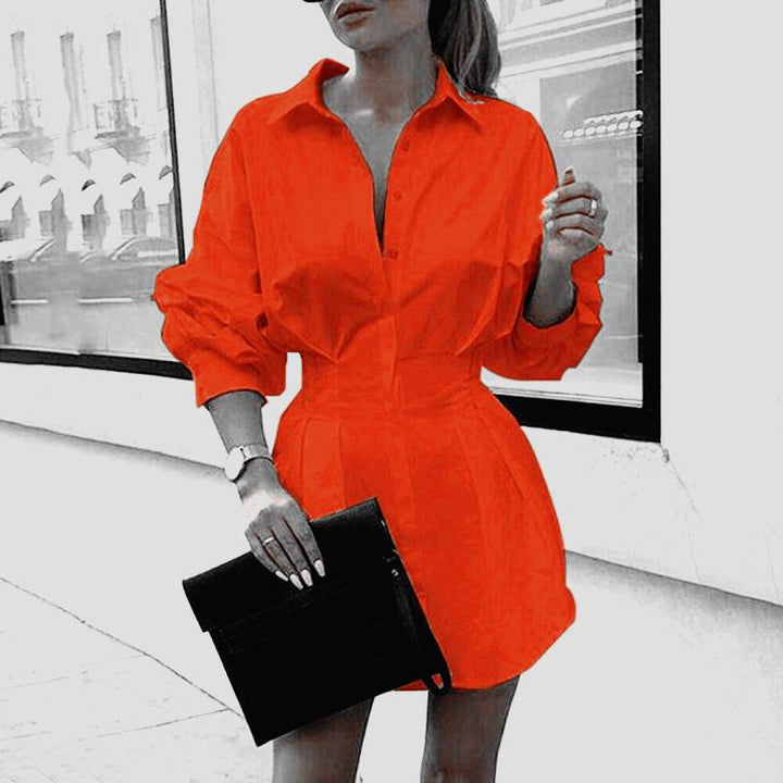 Damen Hemdblusenkleid mit weitem Schnitt und modernen Puffärmeln Drune