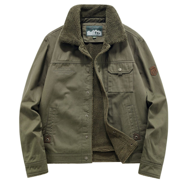 Herren Sherpa-gefütterte Canvas-Fieldjacke mit Hemdkragen und Utility-Taschen Drune