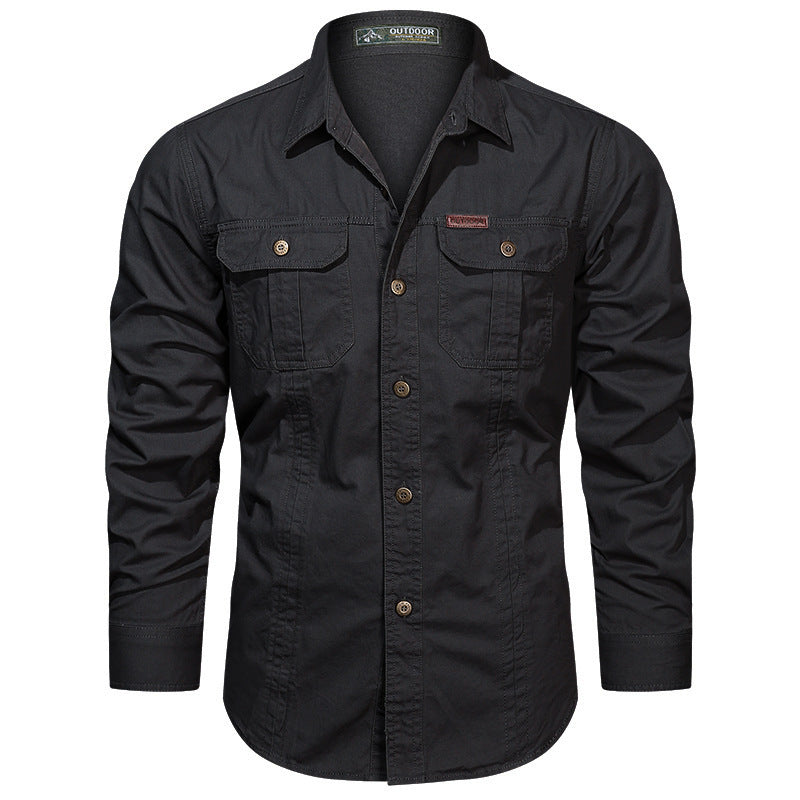 Herren nan robustes langärmeliges Outdoorhemd mit doppelten Brusttaschen und Button-Front Drune