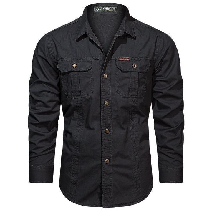 Herren nan robustes langärmeliges Outdoorhemd mit doppelten Brusttaschen und Button-Front Drune