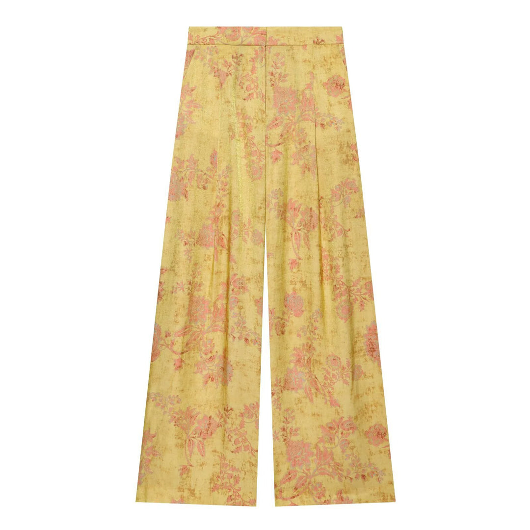 Damen Hochtaillierte Palazzo-Hose mit floralem Jacquardmuster Drune