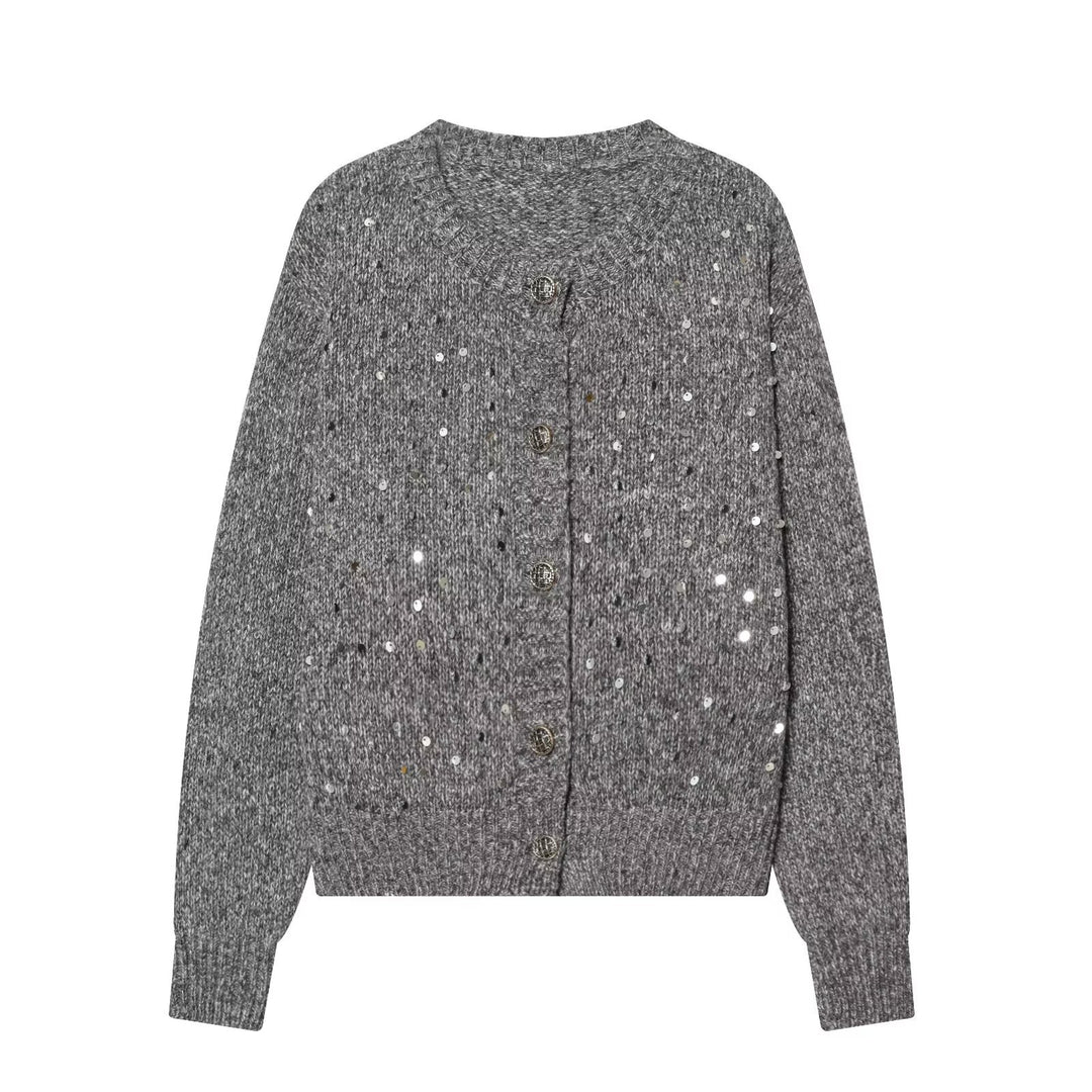 Damen Strickcardigan mit Pailletten und Zierknöpfen Drune