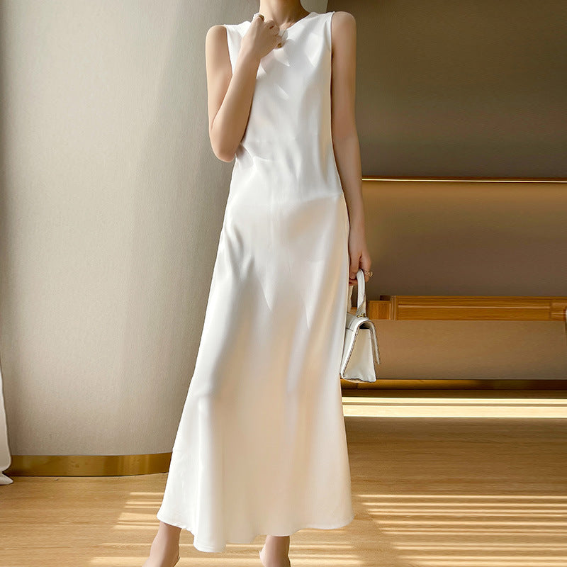 Damen elegantes ärmelloses Kleid mit asymmetrischem Schnitt Drune