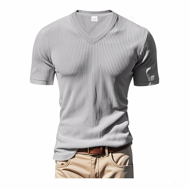 Herren V-Ausschnitt Kurzarmshirt mit strukturierter Oberfläche Drune