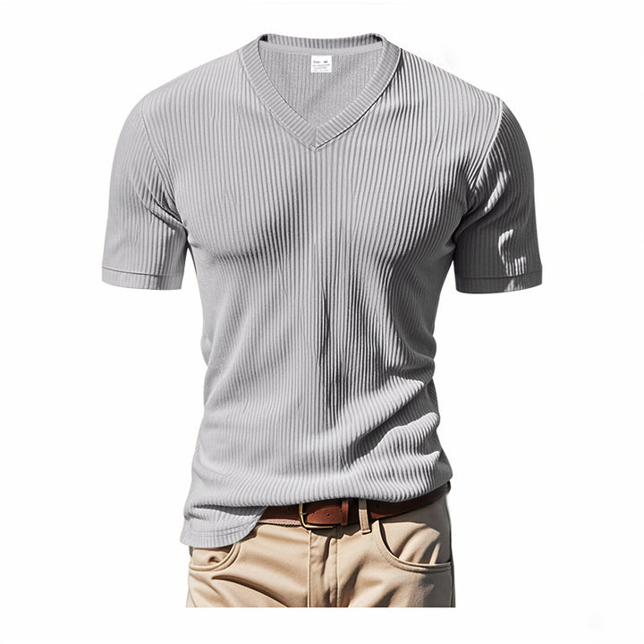 Herren V-Ausschnitt Kurzarmshirt mit strukturierter Oberfläche Drune