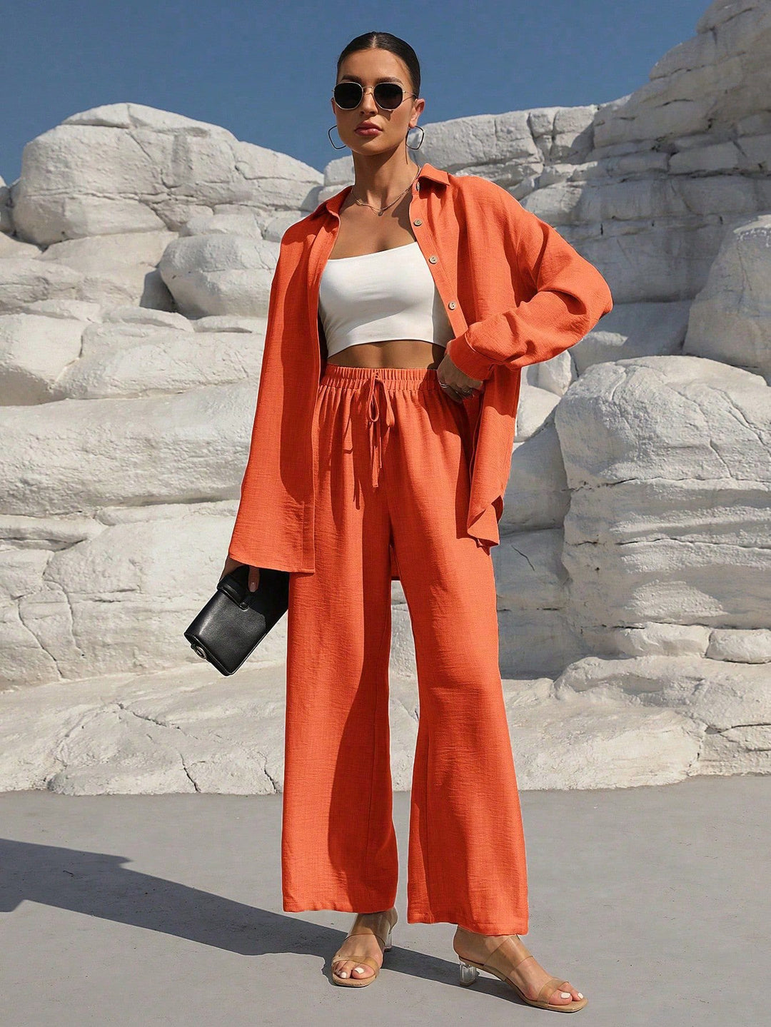 Damen lässiger Satin-Loungewear-Anzug mit weitem Schnitt und nachhaltigem Stoff Drune