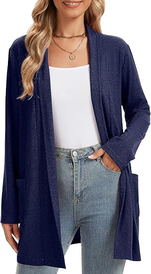 Damen lässiger Langarm-Cardigan mit offenen Front und Taschen Drune