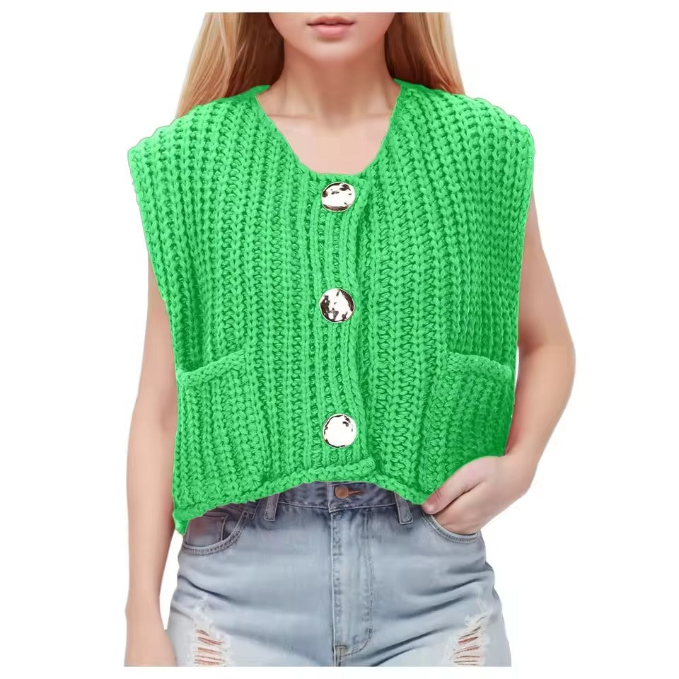Damen Strickweste mit praktischen Taschen und dekorativen Holzknöpfen Drune